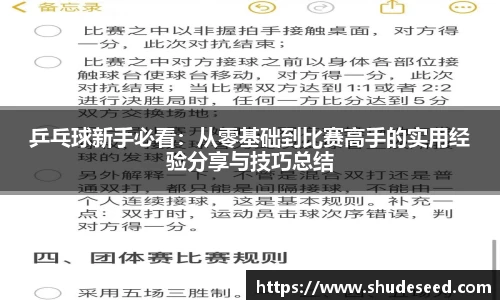 乒乓球新手必看：从零基础到比赛高手的实用经验分享与技巧总结